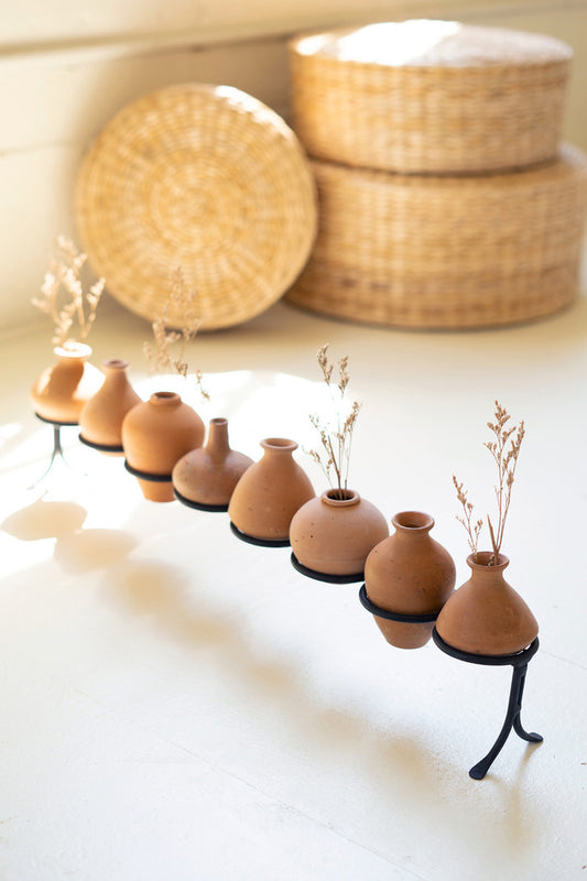 Eight Clay Vessels On An Iron Base By Kalalou | Ornaments | Modishstore