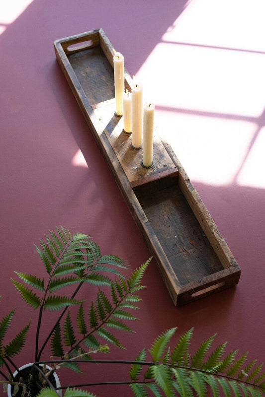 Recycled Wooden Tray With Four Candle Holders By Kalalou
