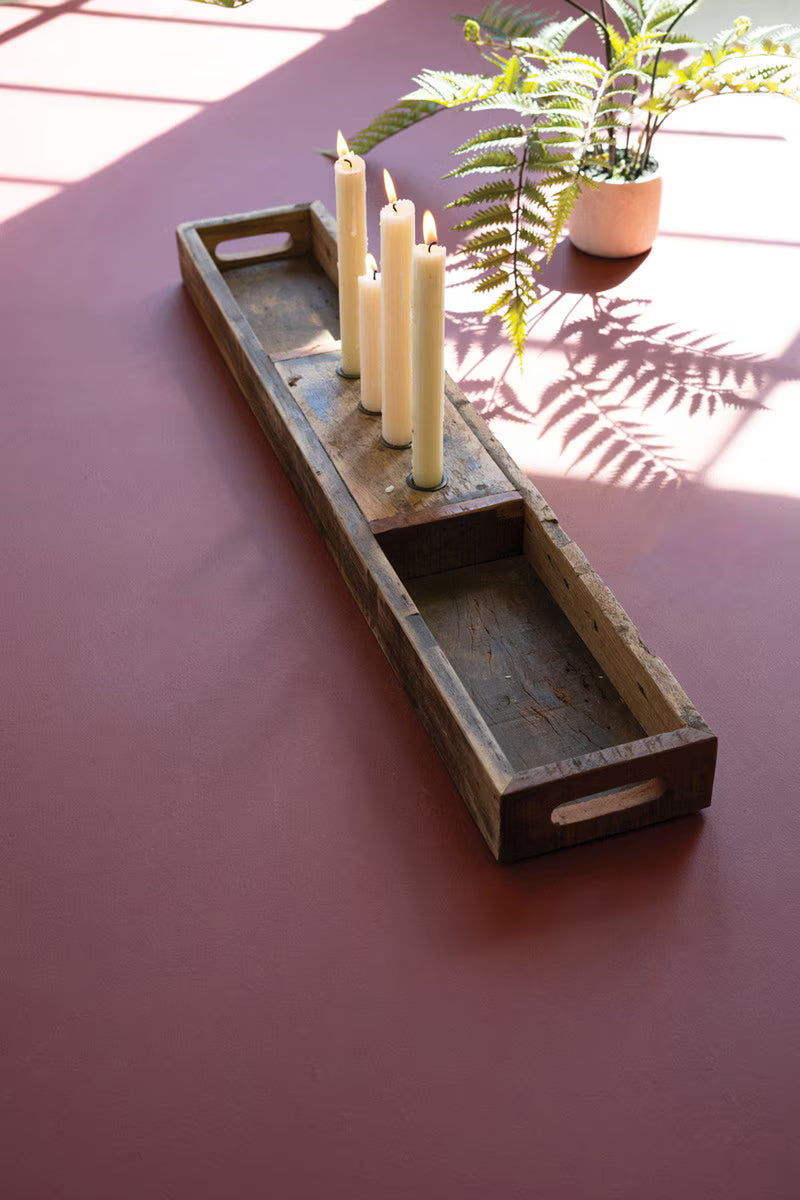 Recycled Wooden Tray With Four Candle Holders By Kalalou