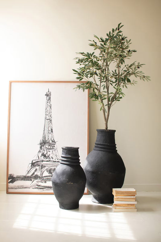 Set Of Two Paper Mache Black Tall Oval Urns By Kalalou