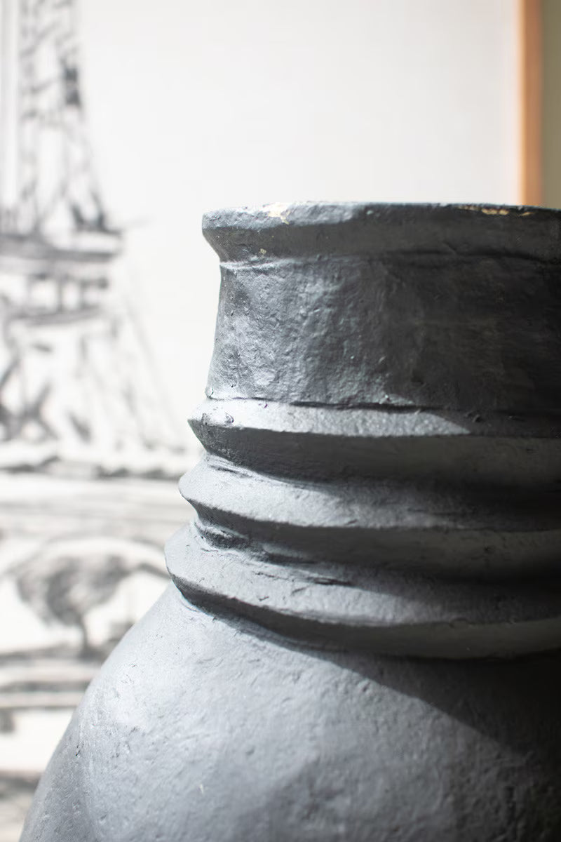 Set Of Two Paper Mache Black Tall Oval Urns By Kalalou