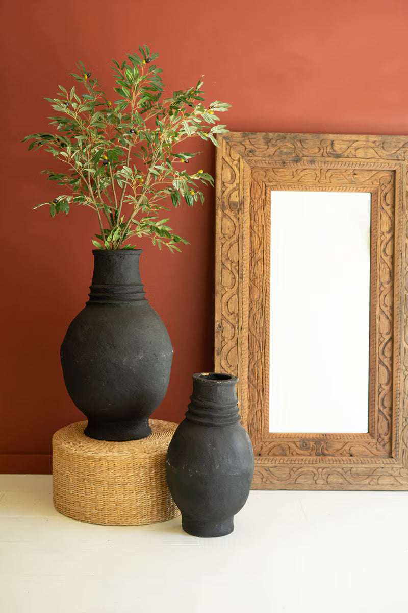 Set Of Two Paper Mache Black Tall Oval Urns By Kalalou