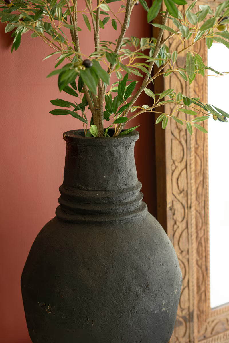 Set Of Two Paper Mache Black Tall Oval Urns By Kalalou
