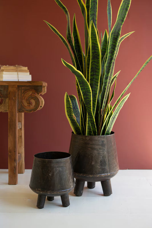 Set Of Two Hand - Hammered Iron Planters With Legs By Kalalou