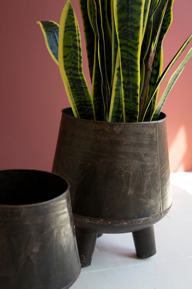 Set Of Two Hand - Hammered Iron Planters With Legs By Kalalou