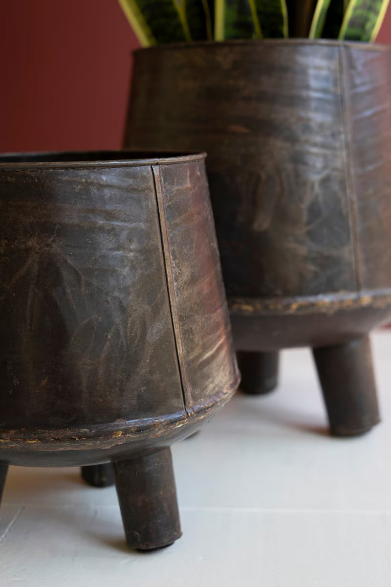 Set Of Two Hand - Hammered Iron Planters With Legs By Kalalou