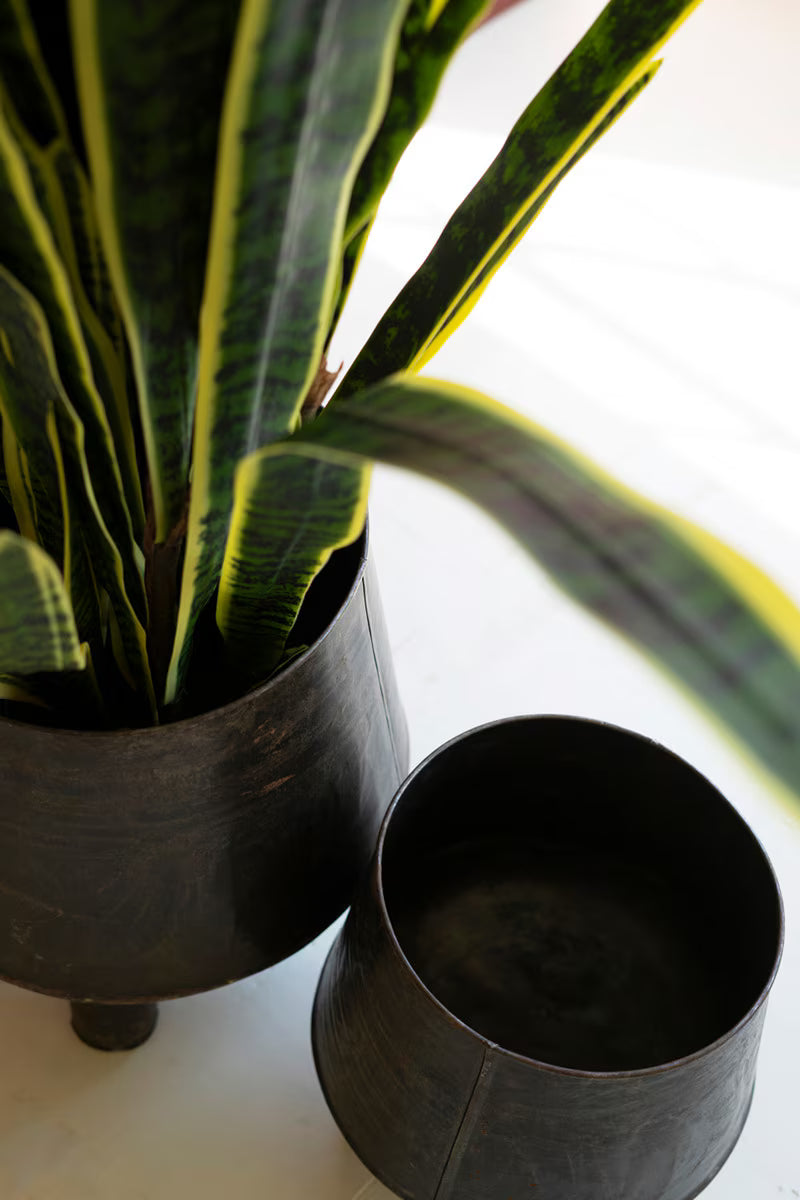 Set Of Two Hand - Hammered Iron Planters With Legs By Kalalou
