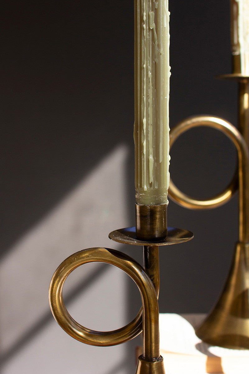 Antique Brass Trumpet Taper Candle Holders Set Of 3 By Kalalou | Candle Holders | Modishstore - 3