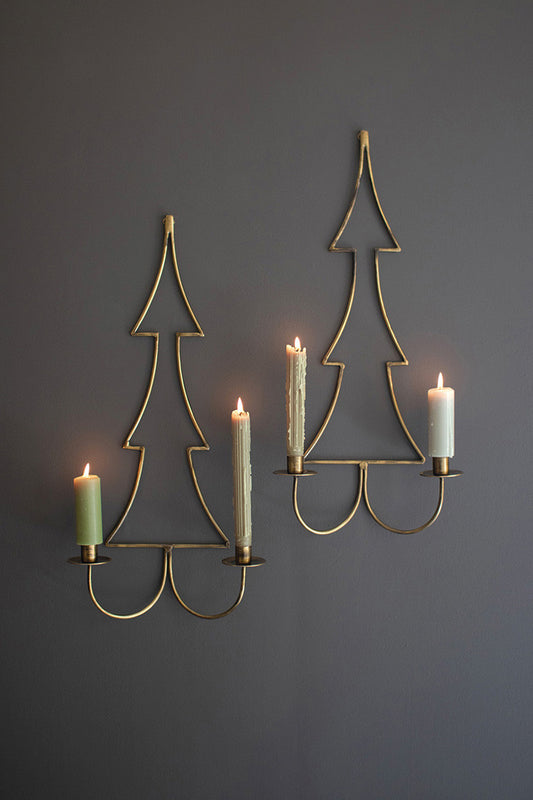 Antique Brass Christmas Tree Wall Candle Sconces Set Of 2 By Kalalou | Christmas Trees | Modishstore