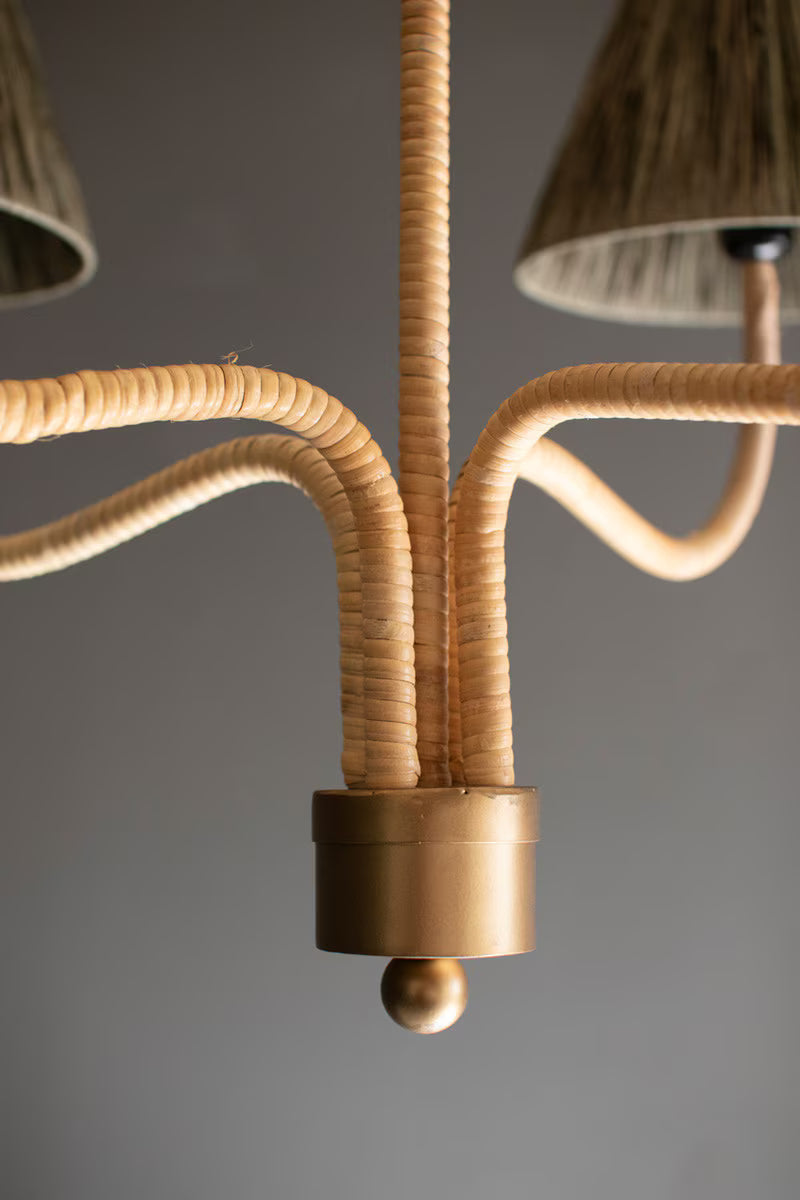 Rattan-Wrapped Chandelier With Raffia Shade By Kalalou