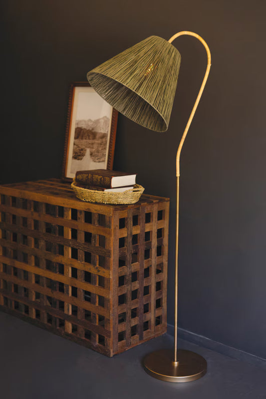 Rattan-Wrapped Floor Lamp With Raffia Shade By Kalalou
