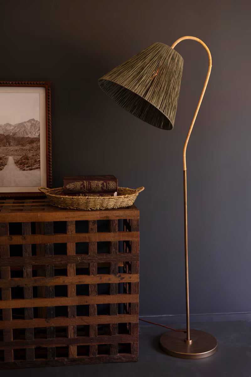 Rattan-Wrapped Floor Lamp With Raffia Shade By Kalalou