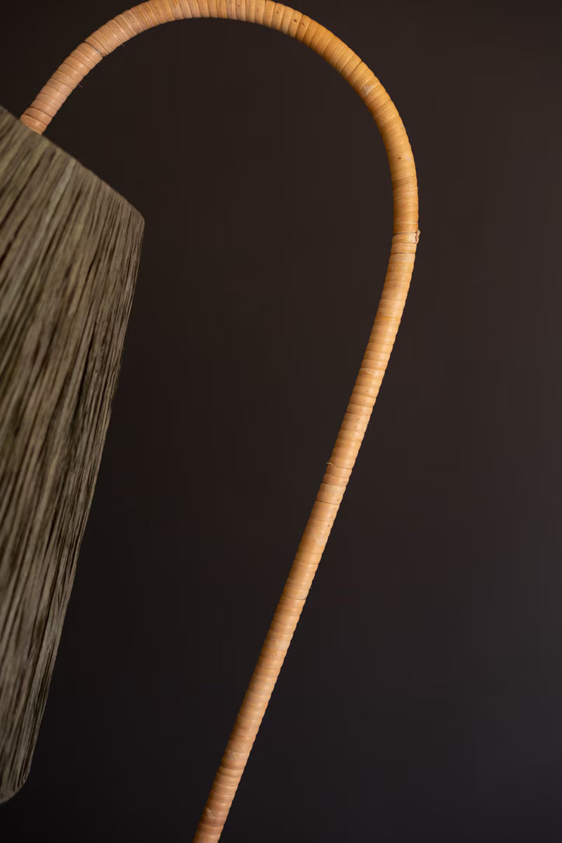 Rattan-Wrapped Floor Lamp With Raffia Shade By Kalalou
