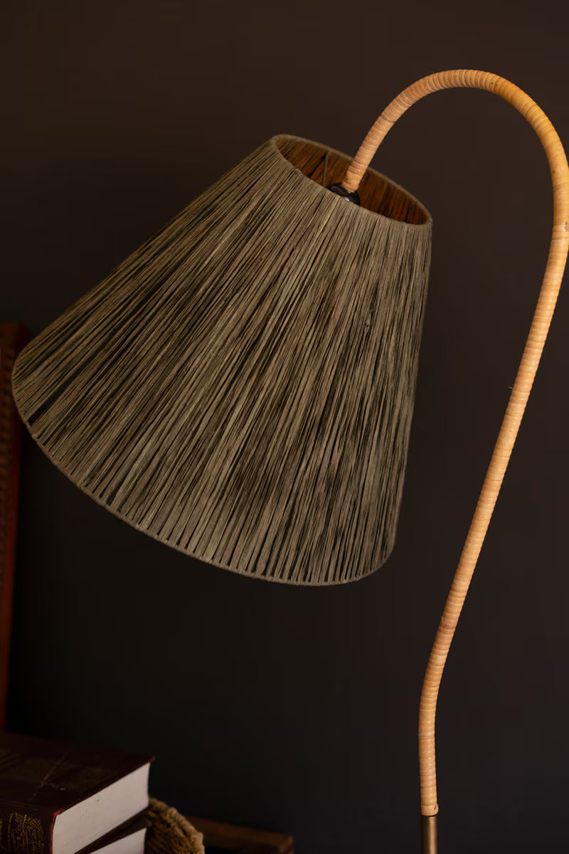 Rattan-Wrapped Floor Lamp With Raffia Shade By Kalalou