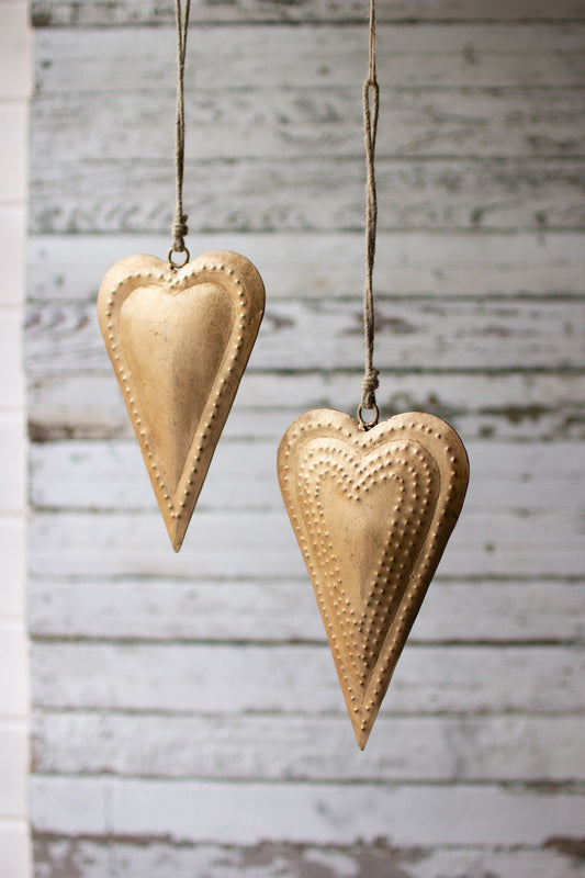 Set Of Two Antique Brass Metal Hearts (Min 2) By Kalalou | Ornaments | Modishstore