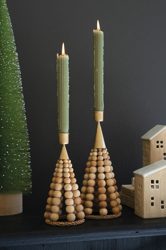 Set Of 2 Beaded Wood Table Top Christmas Tree Taper Holders (Min 2) By Kalalou | Christmas Trees | Modishstore