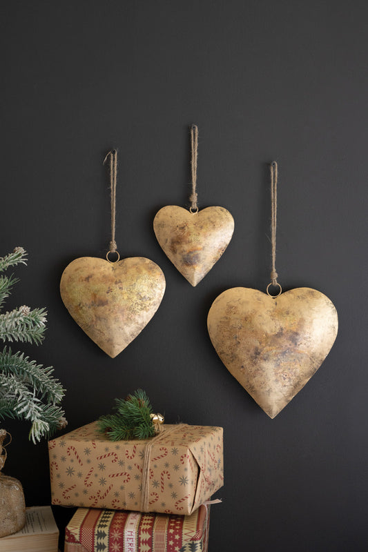 Antique Gold Christmas Heart Door Hangers Set Of 3 By Kalalou | Holiday | Modishstore