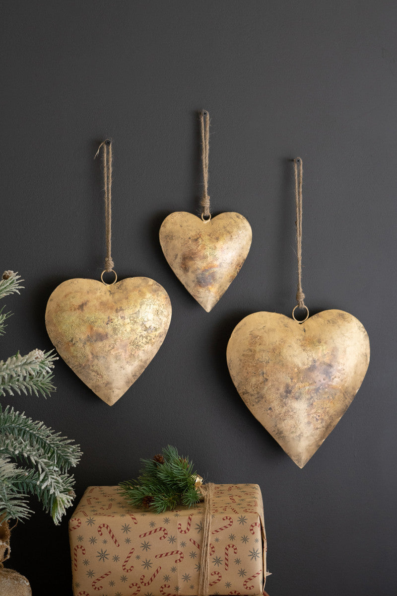 Antique Gold Christmas Heart Door Hangers Set Of 3 By Kalalou | Holiday | Modishstore - 3