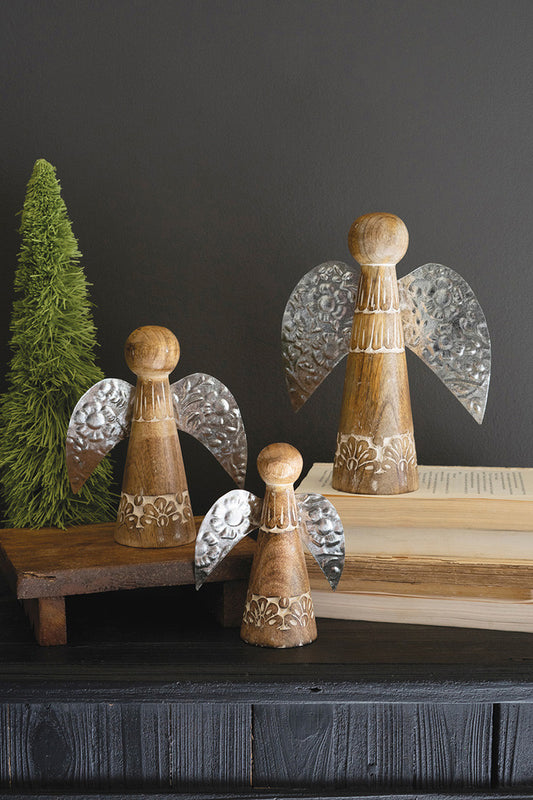 Wood And Tin Table Top Christmas Angels (Min 2) Set Of 3 By Kalalou | Ornaments | Modishstore