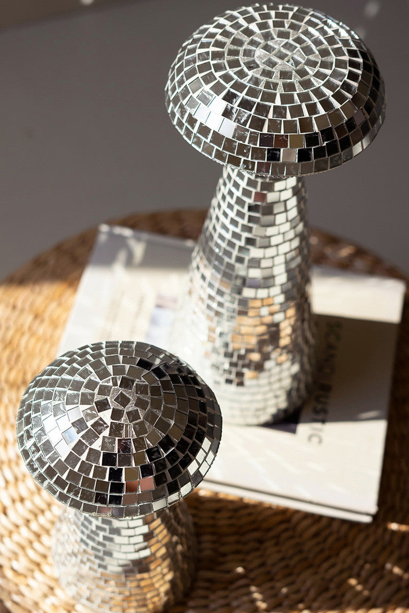 Set Of Two Disco Glass Mushrooms By Kalalou | Ornaments | Modishstore - 2