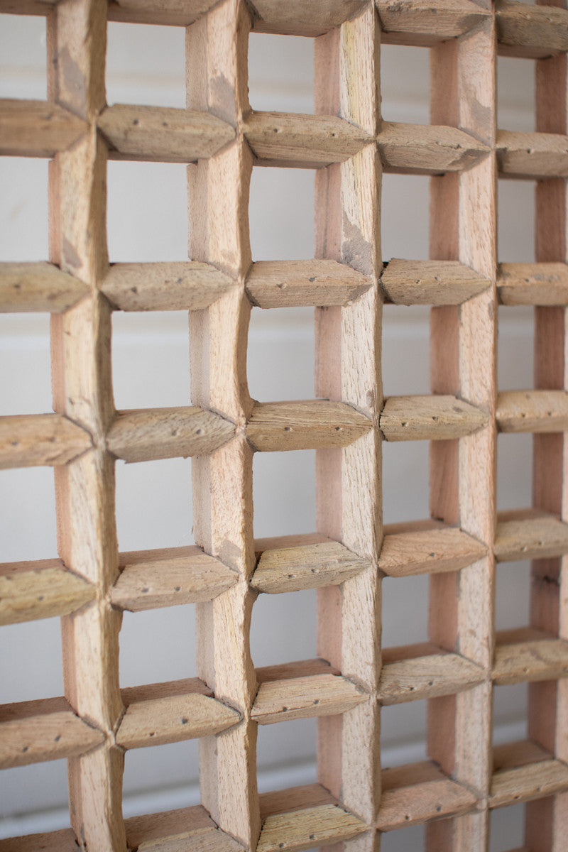 Mango Wood Grid Panel On An Iron Stand By Kalalou | Wall Art | Modishstore - 2