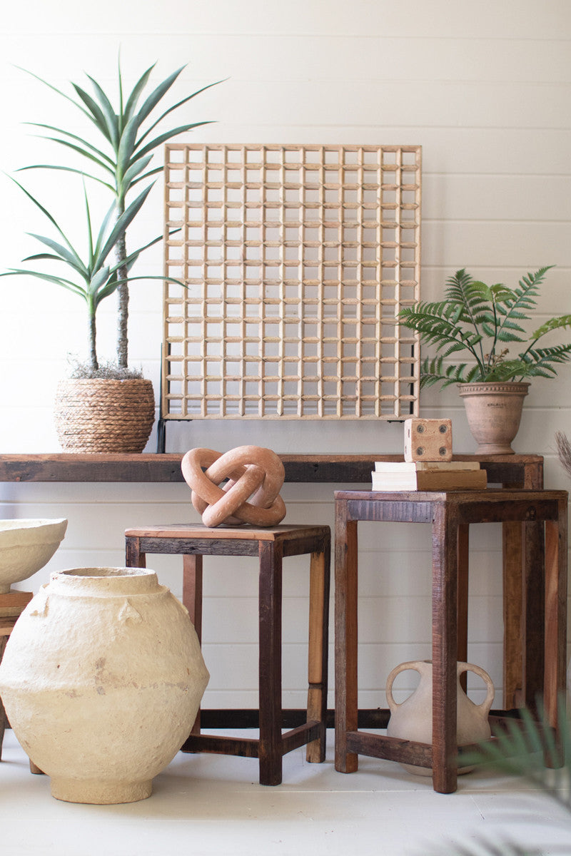 Mango Wood Grid Panel On An Iron Stand By Kalalou | Wall Art | Modishstore - 3