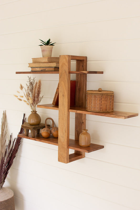 Acacia Wood Three Tiered Adjustable Shelf By Kalalou | Shelves & Shelving Units | Modishstore