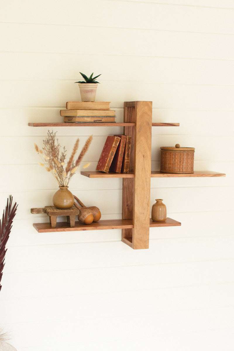 Acacia Wood Three Tiered Adjustable Shelf By Kalalou | Shelves & Shelving Units | Modishstore - 2