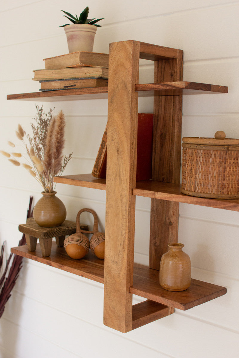 Acacia Wood Three Tiered Adjustable Shelf By Kalalou | Shelves & Shelving Units | Modishstore - 3