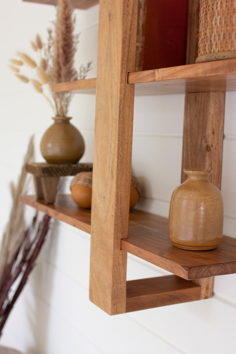 Acacia Wood Three Tiered Adjustable Shelf By Kalalou | Shelves & Shelving Units | Modishstore - 4