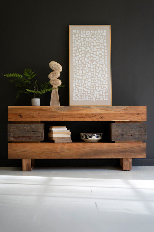 Recycled And Acacia Wood Console Table With Two Drawers By Kalalou | Console Tables | Modishstore