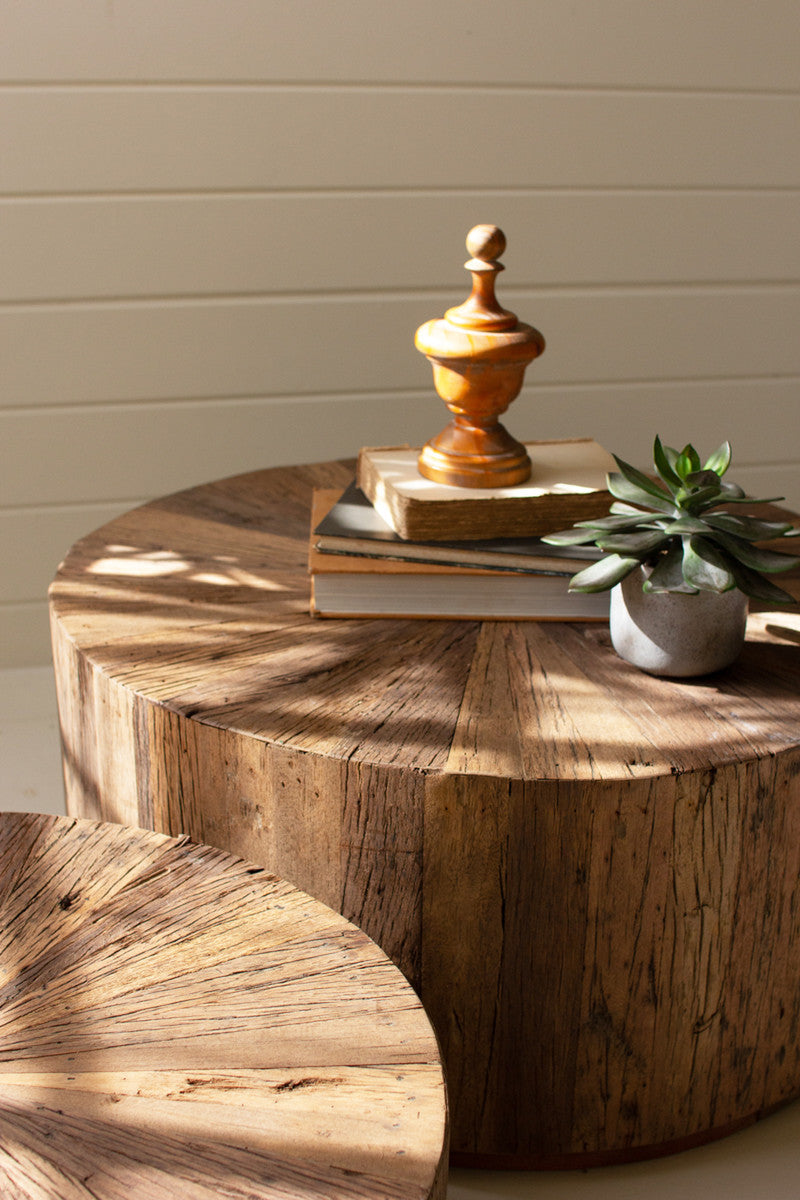 Recycled Wood Round Coffee Tables Set Of 2 By Kalalou | Coffee Tables | Modishstore - 2