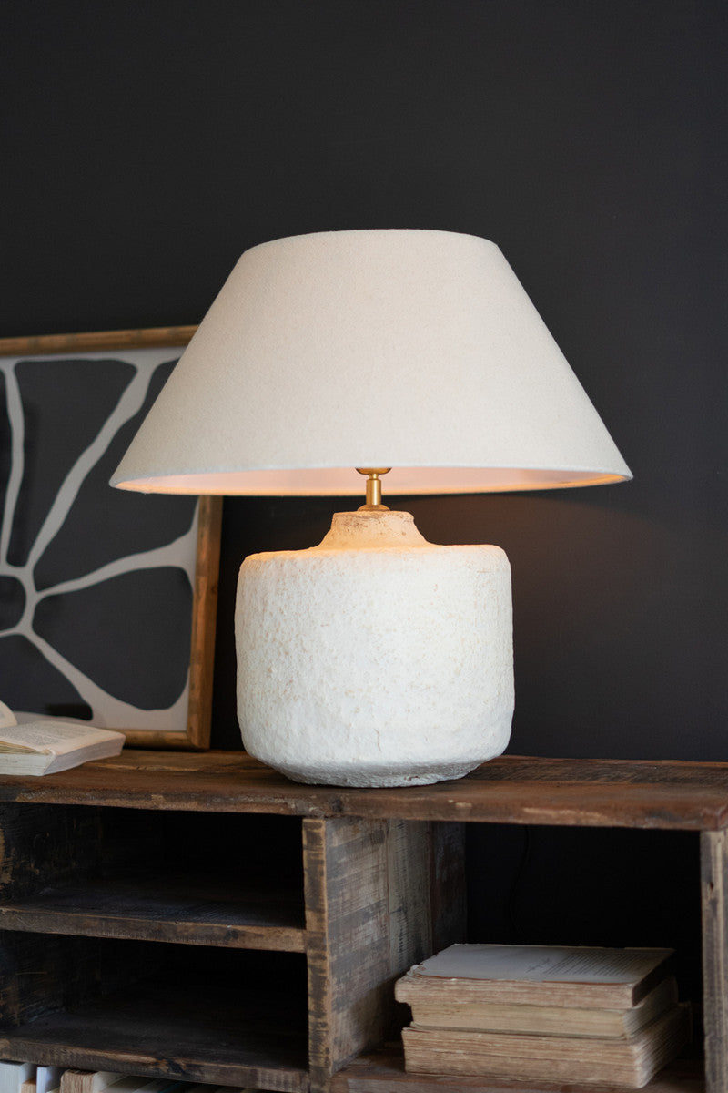 Cylinder Paper Mache Table Lamp Base W Fabric Lamp Shade By Kalalou | Table Lamps | Modishstore - 2