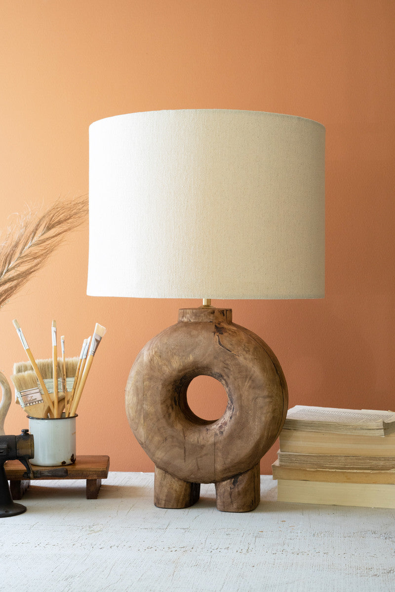 Recycled Wood Table Lamp Base W Fabric Lamp Shade By Kalalou | Table Lamps | Modishstore - 2