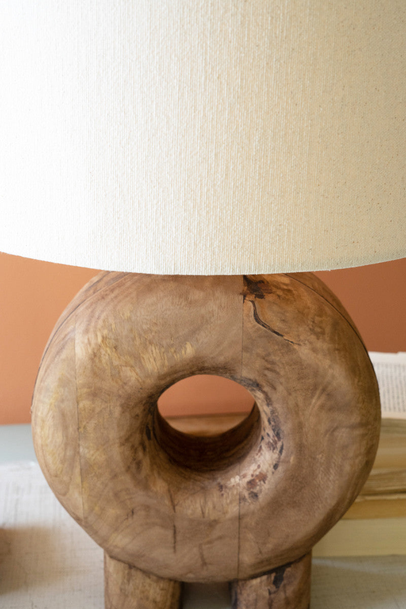 Recycled Wood Table Lamp Base W Fabric Lamp Shade By Kalalou | Table Lamps | Modishstore - 3