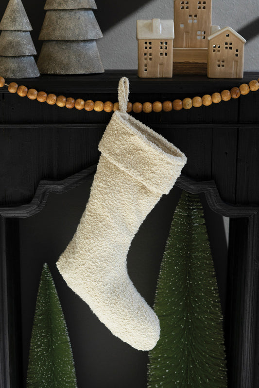 White Boucle Christmas Stocking By Kalalou | Holiday | Modishstore