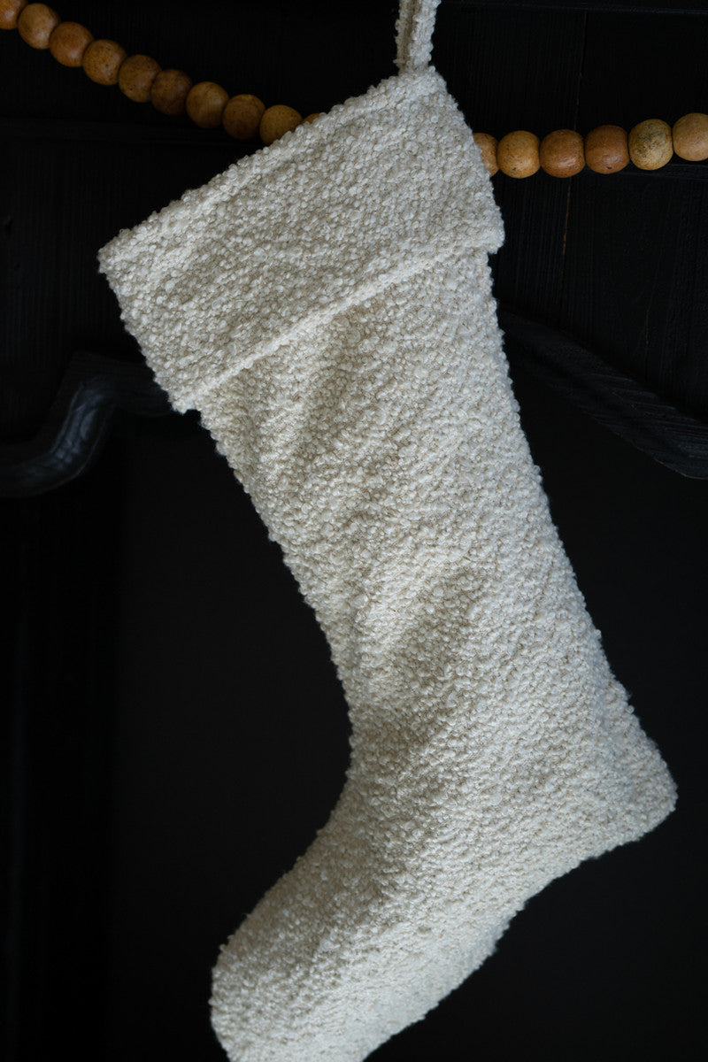 White Boucle Christmas Stocking Set Of 2 By Kalalou | Ornaments | Modishstore - 2