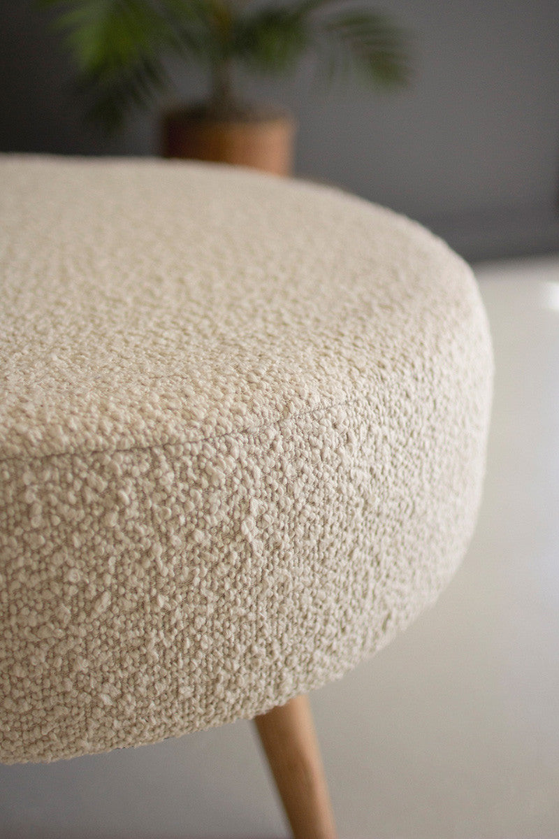 Large Boucle Stool With Wooden Legs - Pearl By Kalalou | Stools | Modishstore - 3