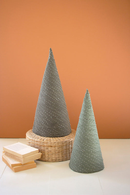 Set Of Two Green Fabric Christmas Trees W Hand Stitching (Min 2) By Kalalou | Christmas Trees | Modishstore