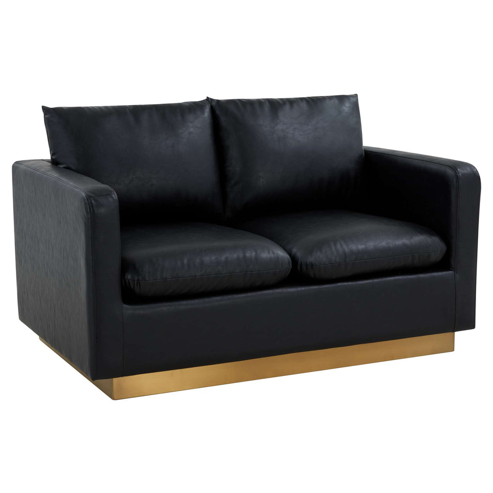 LeisureMod Nervo Modern Mid-Century Upholstered Leather Loveseat with Gold Frame | Loveseats | Modishstore - 5