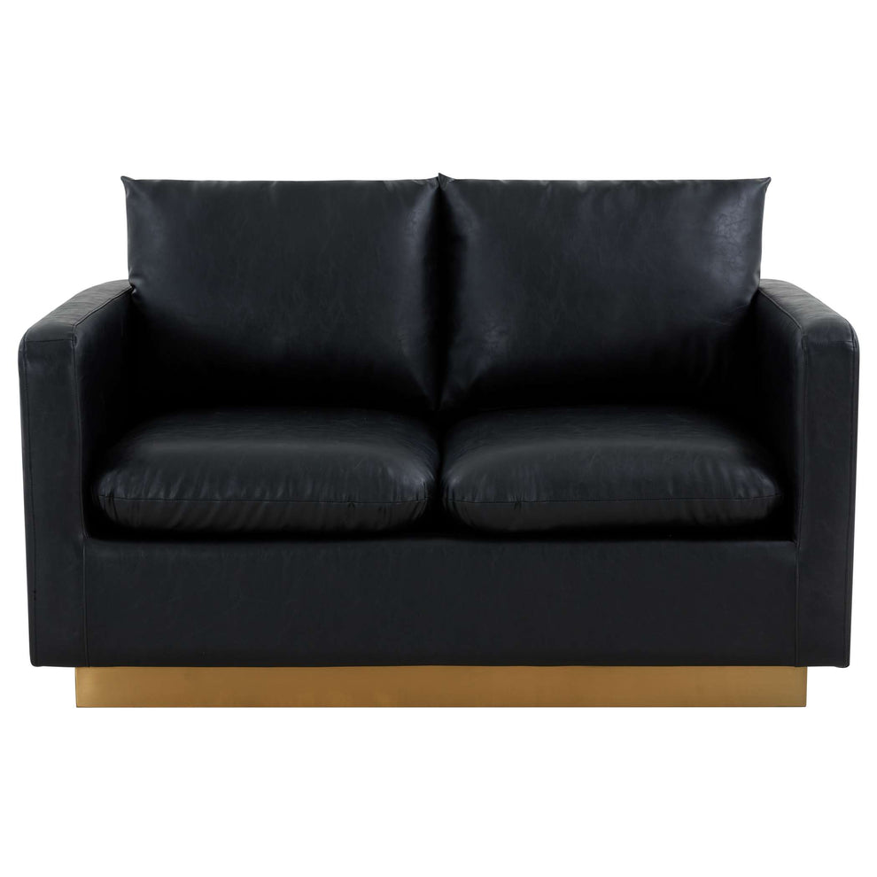 LeisureMod Nervo Modern Mid-Century Upholstered Leather Loveseat with Gold Frame | Loveseats | Modishstore - 6