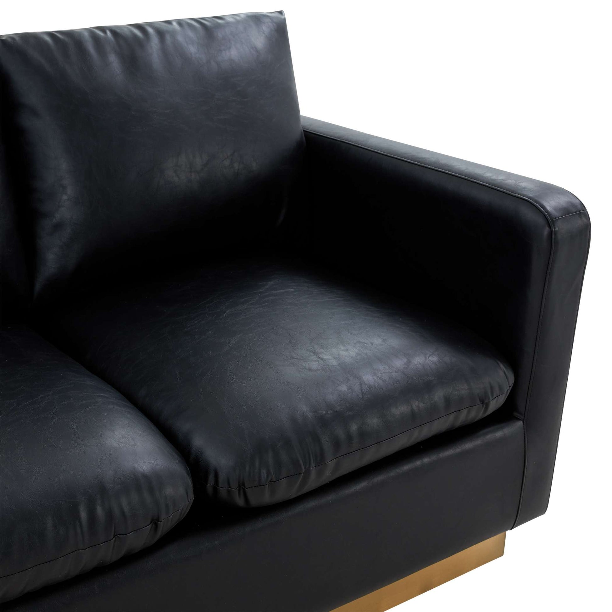LeisureMod Nervo Modern Mid-Century Upholstered Leather Loveseat with Gold Frame | Loveseats | Modishstore - 2