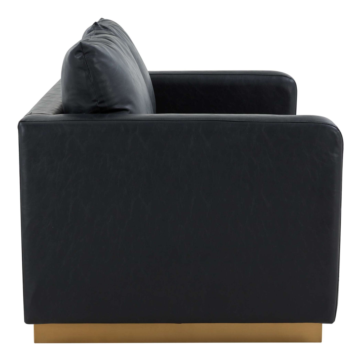 LeisureMod Nervo Modern Mid-Century Upholstered Leather Loveseat with Gold Frame | Loveseats | Modishstore - 4