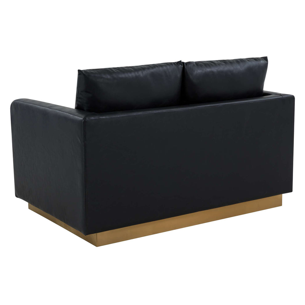 LeisureMod Nervo Modern Mid-Century Upholstered Leather Loveseat with Gold Frame | Loveseats | Modishstore - 3