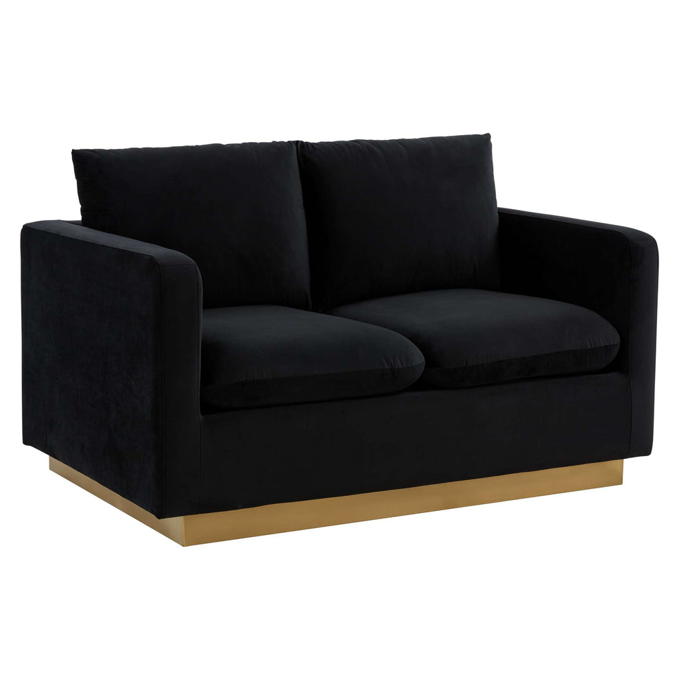 LeisureMod Nervo Modern Mid-Century Upholstered Velvet Loveseat with Gold Frame | Loveseats | Modishstore - 11