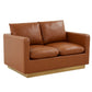 LeisureMod Nervo Modern Mid-Century Upholstered Leather Loveseat with Gold Frame | Loveseats | Modishstore - 11