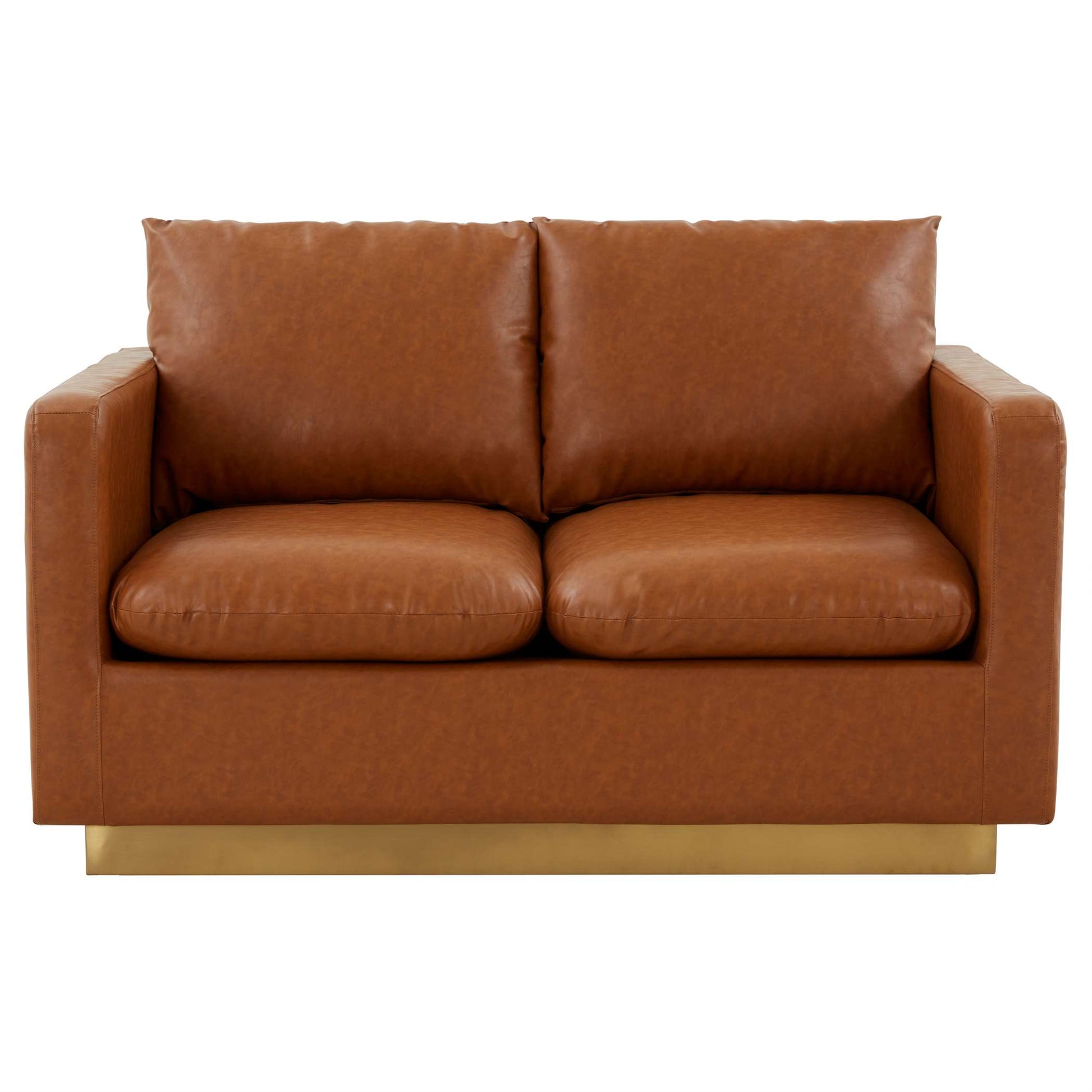 LeisureMod Nervo Modern Mid-Century Upholstered Leather Loveseat with Gold Frame | Loveseats | Modishstore - 12