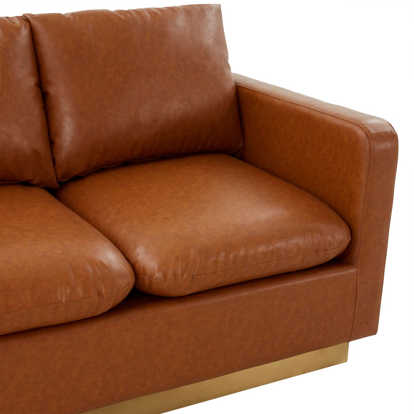 LeisureMod Nervo Modern Mid-Century Upholstered Leather Loveseat with Gold Frame | Loveseats | Modishstore - 8