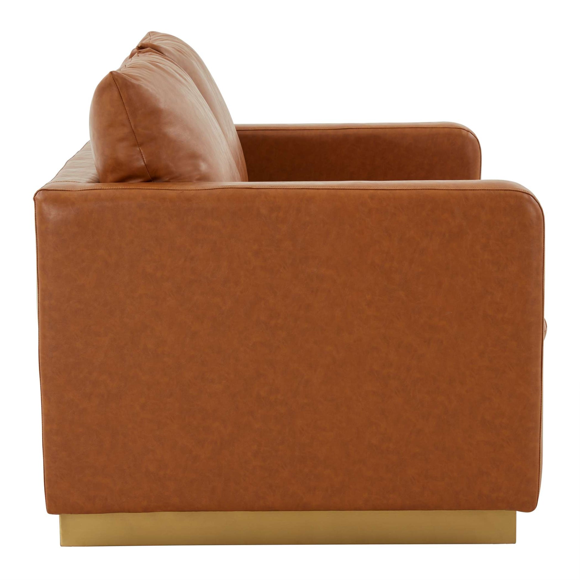 LeisureMod Nervo Modern Mid-Century Upholstered Leather Loveseat with Gold Frame | Loveseats | Modishstore - 10