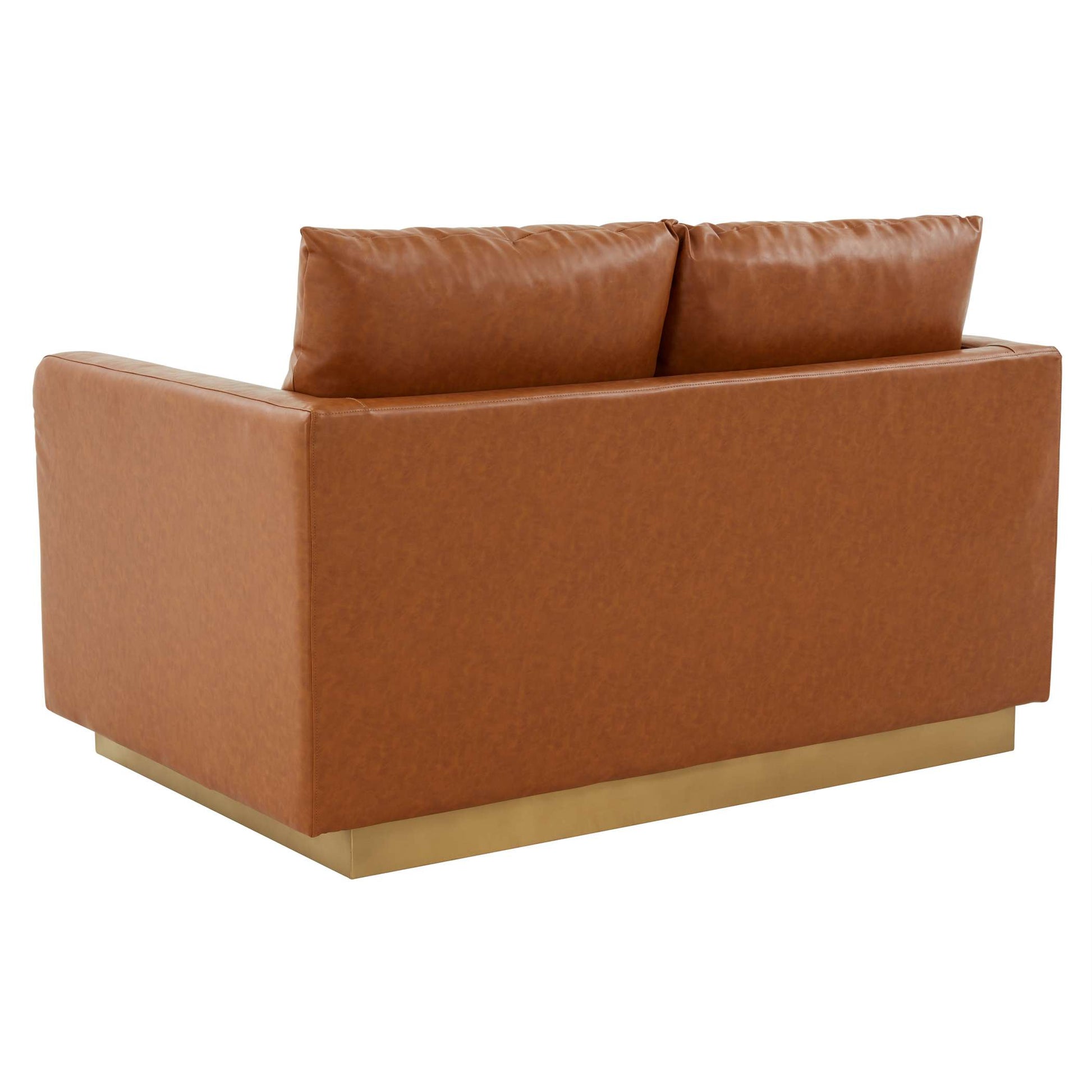 LeisureMod Nervo Modern Mid-Century Upholstered Leather Loveseat with Gold Frame | Loveseats | Modishstore - 9